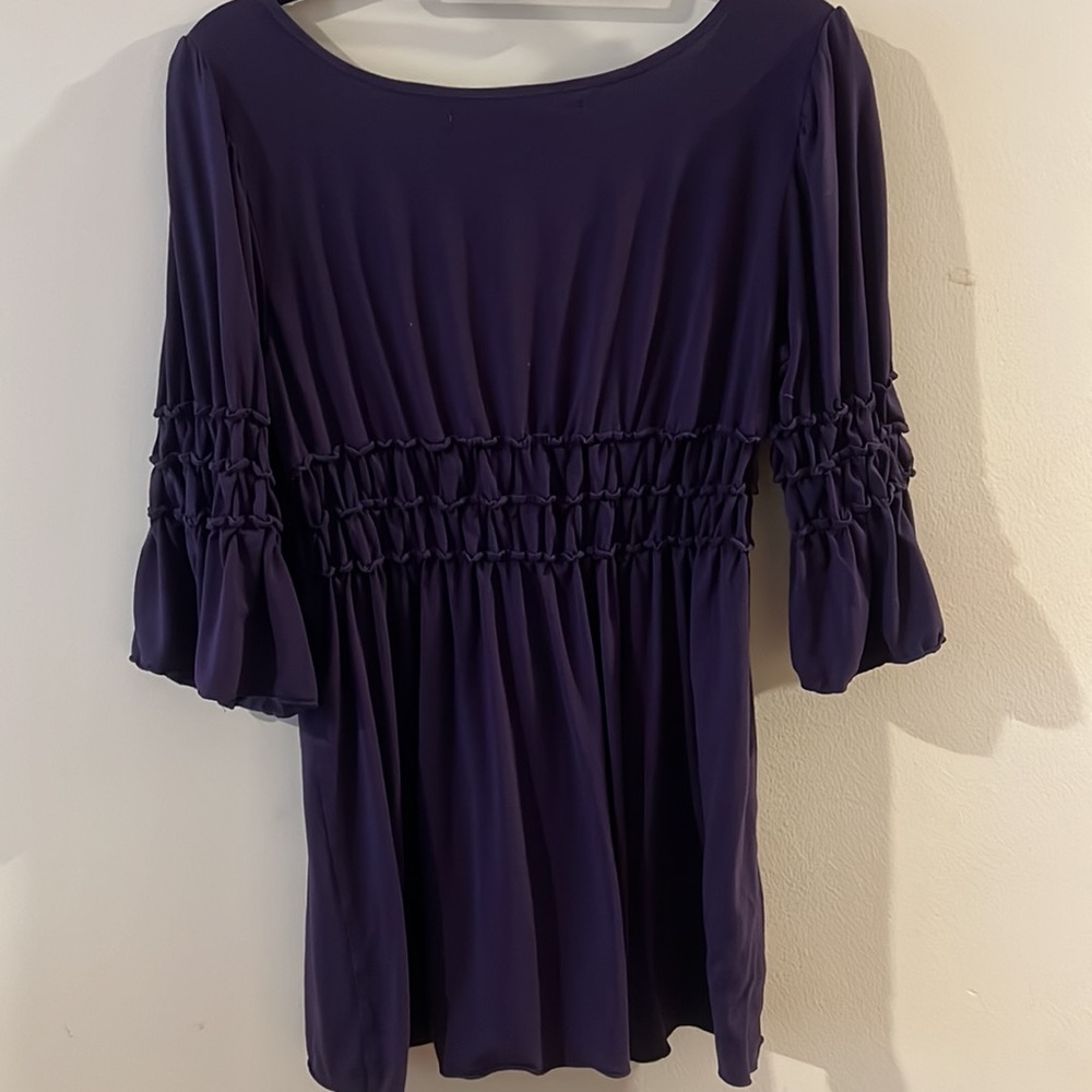 Max Studio Petite LP shirt purple; ruched sleeves & chest - Picture 3 of 5